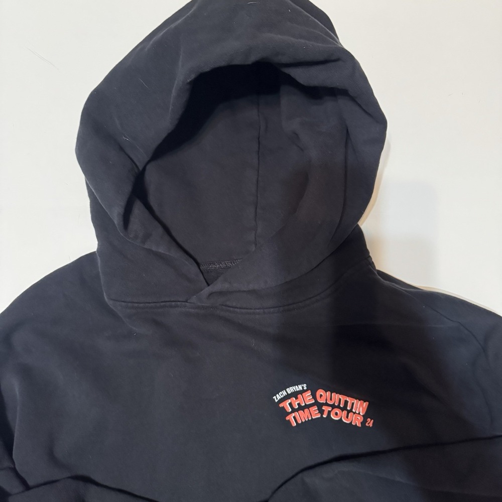 Zach Bryan 2024 the Quittin Time Tour Black Hoodie Size Medium Baggy Fit